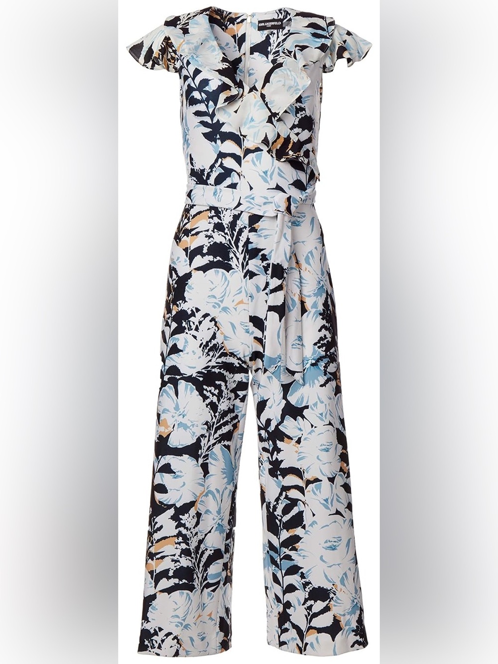 NWT Karl Lagerfeld Ruffle V Neck Jumpsuit
